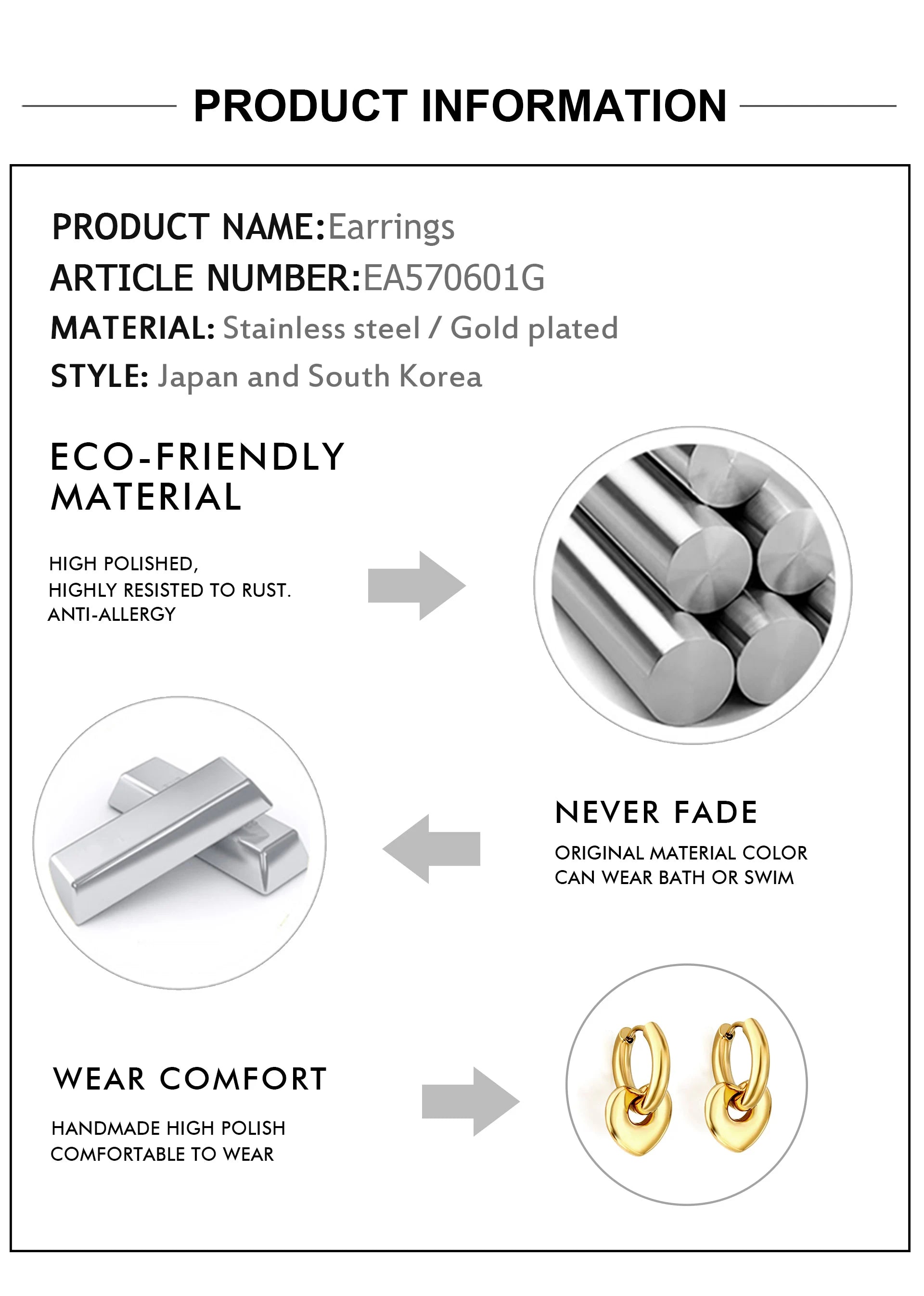 LUXUSTEEL Heart Pendant Huggie Earrings For Women Golden Plated Stainless Steel Hoops With Charm Drop Earrings Korea Jewelry