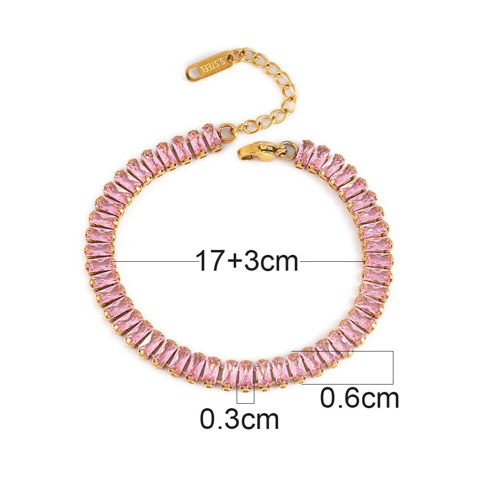 Stainless Steel Necklace Shiny Crystal White Green Cubic Zircon Choker Necklaces For Women Tennis Chain Necklace Jewelry Gift