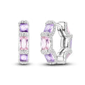 925 Sterling Silver Pink Purple Square CZ Huggie Hoop Earrings for Women Sparkling Luxury Elegant Evening Party Jewelry