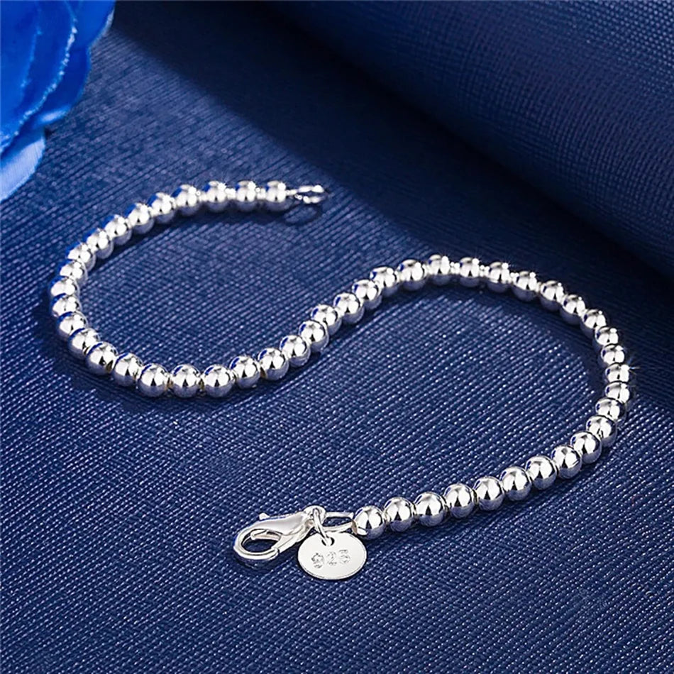 Christmas gifts charm 925 Sterling Silver Bracelet 4MM beads chain for woman Popular brands jewelry fashion Wedding party
