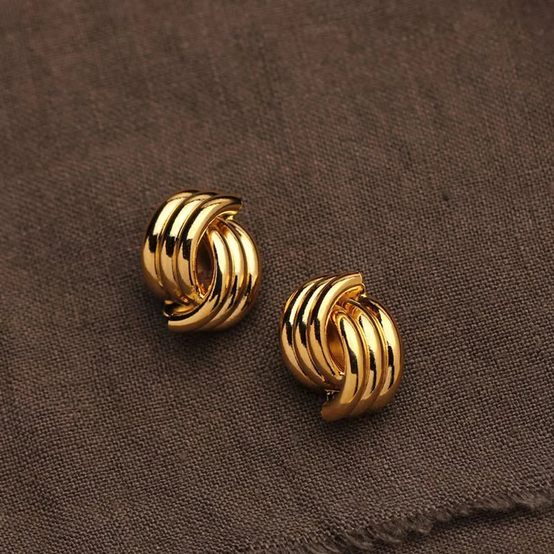 Vintage Texture Gold Plated Stainless Steel Earrings for Women Geometric Circle Twist Statement Earring Fashion Jewelry Bijoux