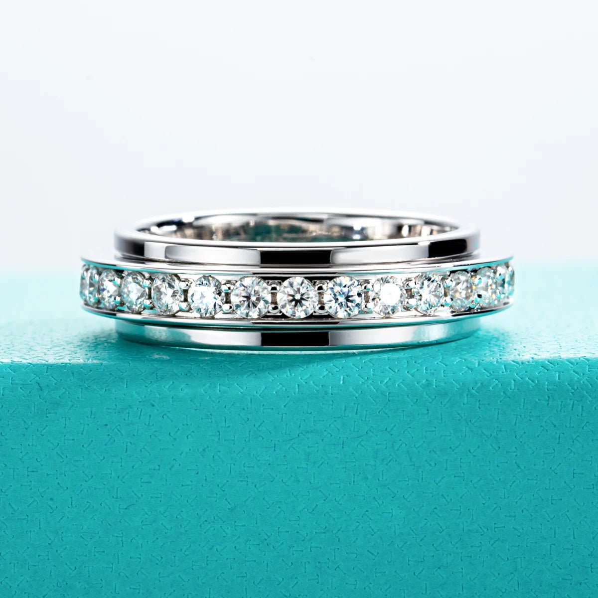 AnuJewel Moissanite Spinner Eternity Band Rings 14k Gold Plated Fidget Spinners Wedding Band Ring Unzip Jewelry Gifts Wholesale