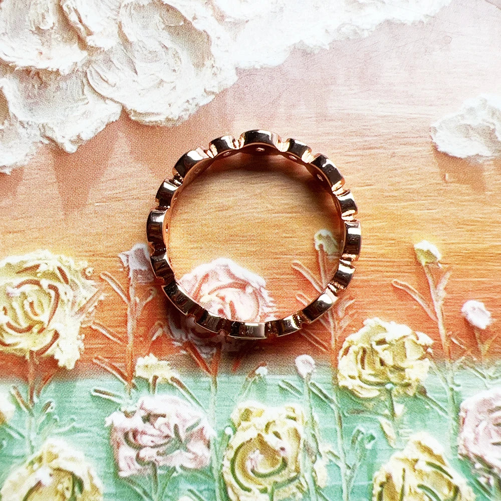 Round Circles Rose Gold Ring Fine Jewerly For Women Spring Brand New Romantic Gift In Real 925 Sterling Silver