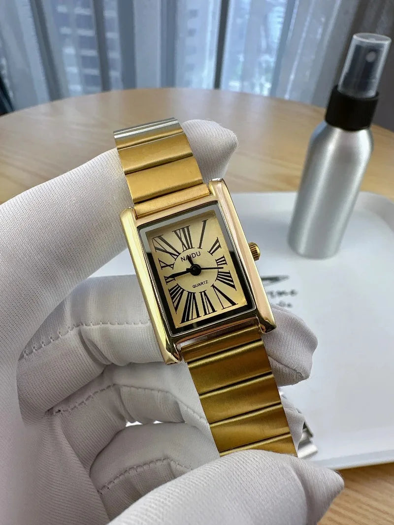 Vintage Small Gold Watch for Women Luxury Rectangular Watch Classic Quartz Women's Wristwatch Dropshipping Relojes Para Mujer