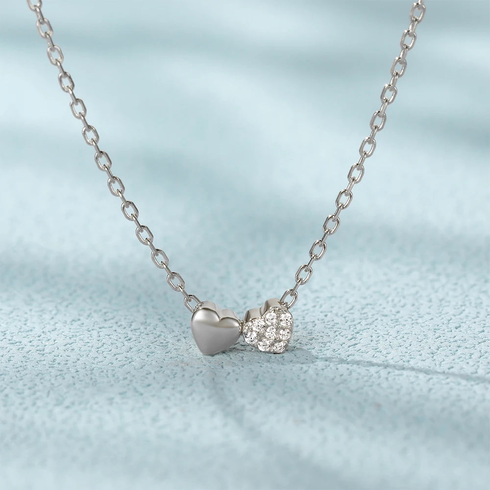 CANNER Double Heart Clavicle Chain for Women Necklaces Fashion S925 Sterling Silver Round White Zircon Pendant Necklace Jewelry