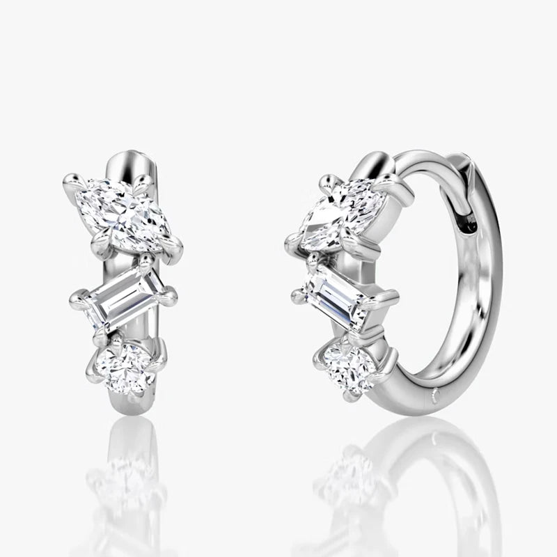 Lnkry 14K Gold Filled Three Stone Huggie Earring Sparkling Marquise/Round/Rectangular Cut Moissanite Hoop Earrings For Women