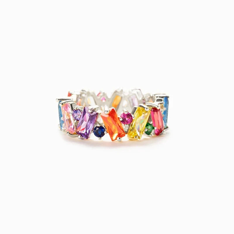 New Irregualr Design Colorful CZ Women Rings Gold Color/Silver Color Geometric CZ Rainbow Rings Luxury Trendy Exquisite Jewelry