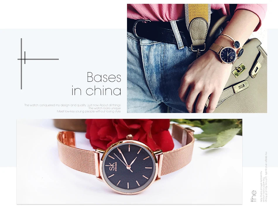 SK Super Slim Sliver Mesh Stainless Steel Ladies Watches Women Top Brand Luxury Casual Clock Waterproof Wristwatch for Women