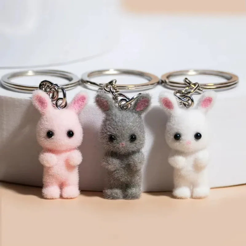 3D Cartoon Flocking Cats and Mouse Keychains Key Ring Animal Key Chains Gifts For Women Men Car Keys DIY Jewelry Kawaii Cat 2025
