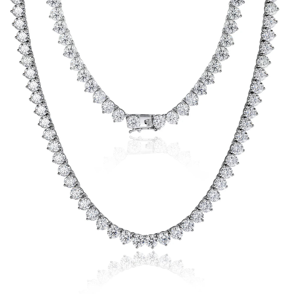 KNOBSPIN 3 Claw D VVS1 Moissanite Tennis Necklace 3/4/5mm GRA Certified Lab Diamond Solid s925 Silver GRA Necklace for Women Man