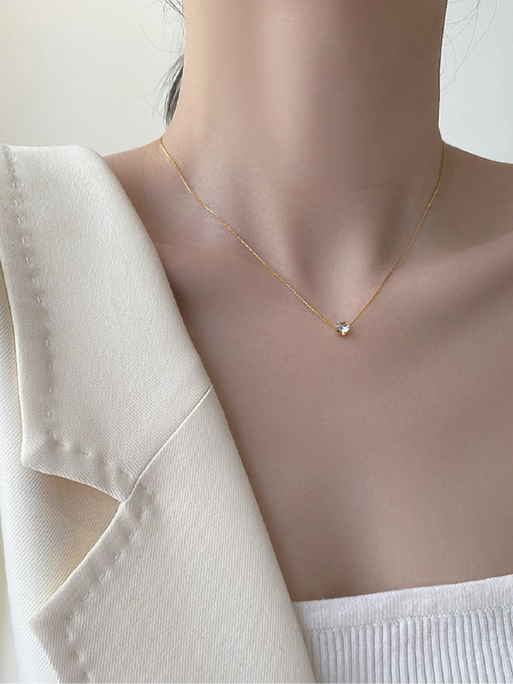 Gold Diamond Pendant Necklace  Plated Stainless Steel Jewelry Zircon Pendant Necklace for Women