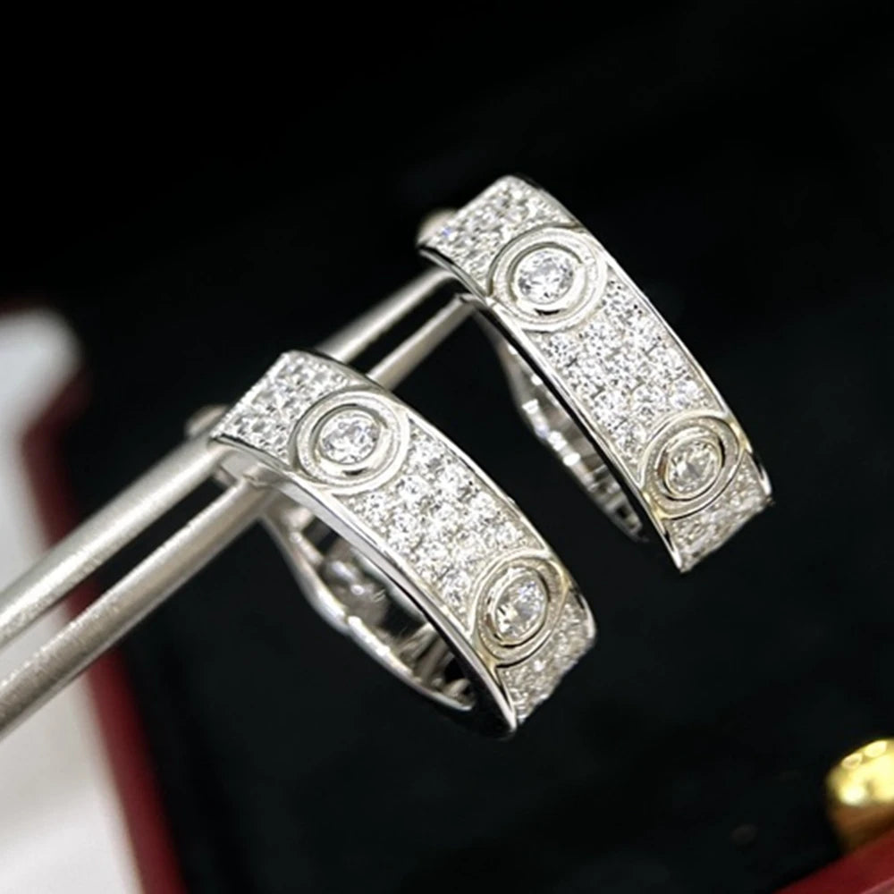 Couple's New Full Zircon Huggie Style Hoop Earrings Silver 925 Leopard Luxury Designer Jewelry For Women or Men