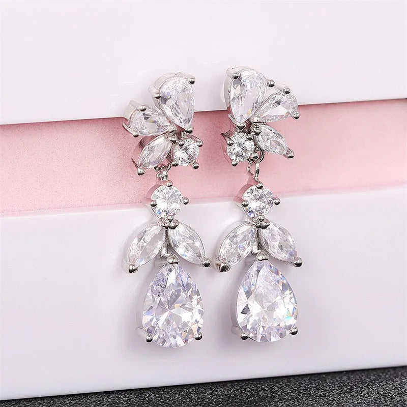 925 Sterling Silver Aesthetic Bride Wedding Earrings Cubic Zirconia Flower Design Earrings for Women Luxury Trendy Jewelry