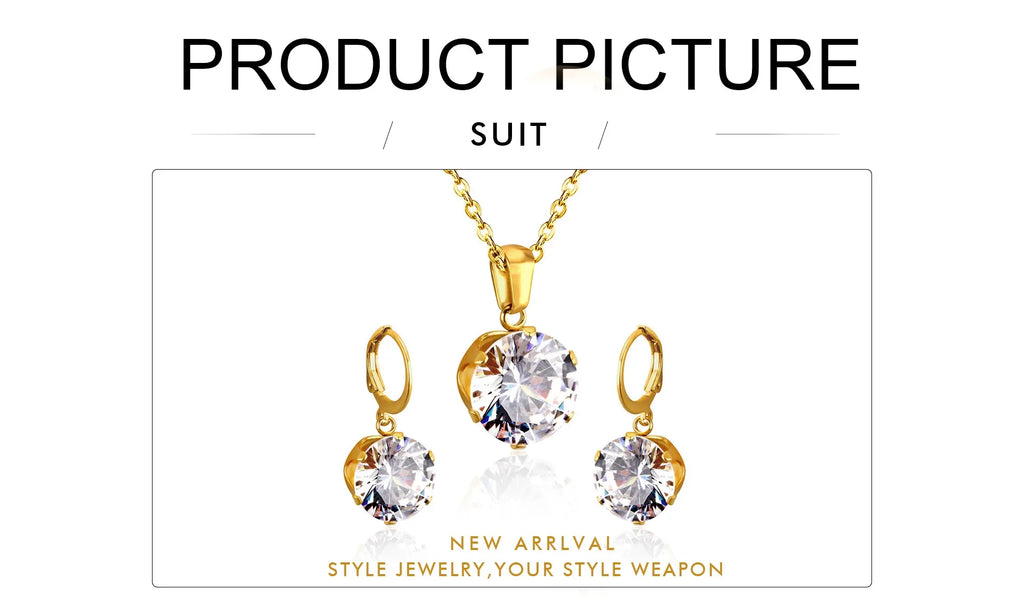 Delicate Jewelry Sets Charm White Blue Pink Color Bling Crystal Pendant Necklace Earring Brinco Wedding Dainty Daily Wear Bijoux
