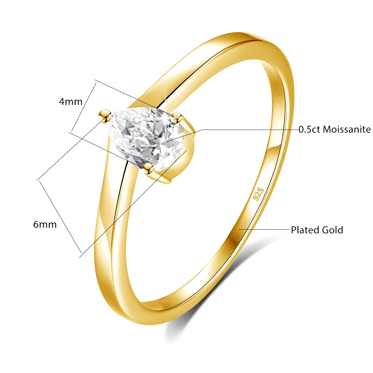 Dainty 0.5ct Pear Moissanite Solitaire Ring, S925 Sterling Silver Twist Shank Engagement Ring Hypoallergenic Fine Jewelry Gifts