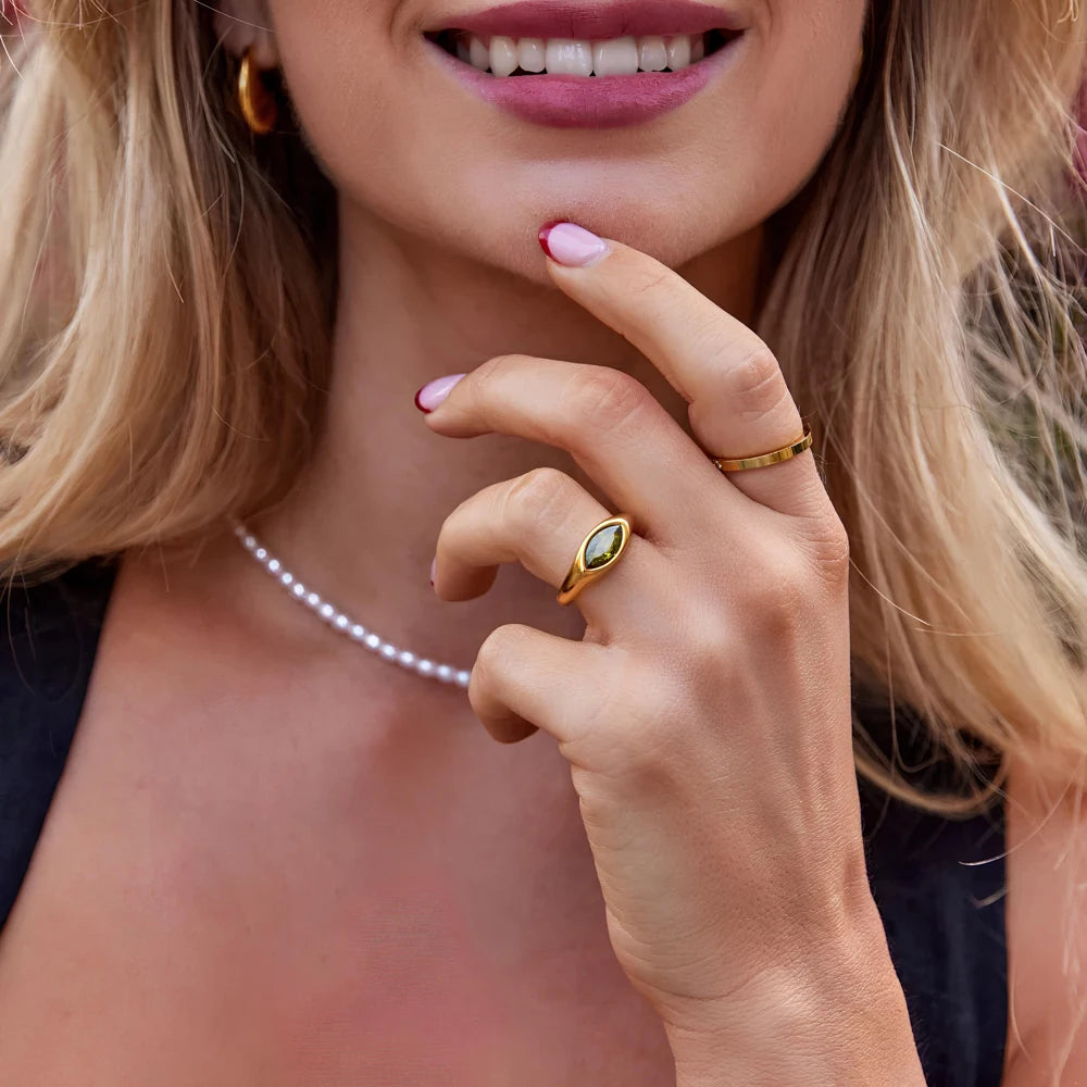 Women's Titanium Steel Marquise Cut Ring  4 Colors Korean Inspired Light Luxury Jewelry Hypoallergenic Stackable Dainty Ring