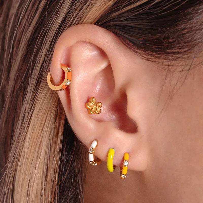 Multicolour Enamel Hoop Earrings for Women 925 Silver Needle Candy Color Huggie Earrings Trendy Party Girls Jewelry Gift
