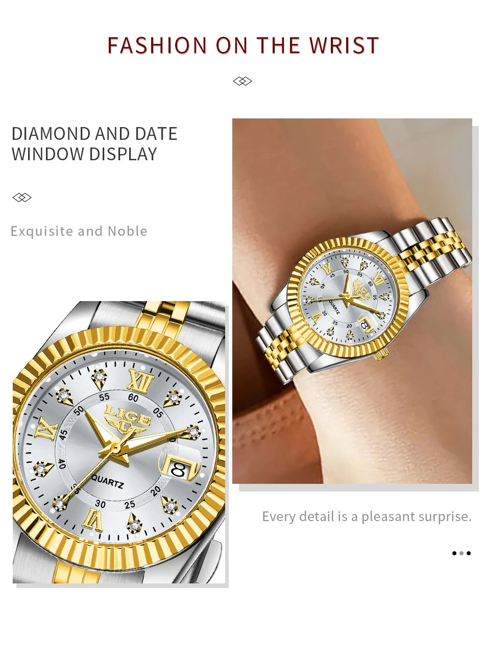 LIGE New Original Brand Luxury Women Watches Fashion Waterproof Ladies Steel Band Quartz Watch Relogio Feminino Girls Clock Gift