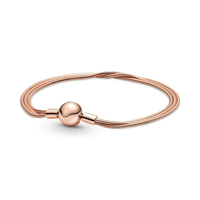 925 Silver original 17-21CM Pearl Heart-Shaped Hard Ring Square Buckle Round Bracelet Fit for DIY Mini Birthday Jewelry Gifts