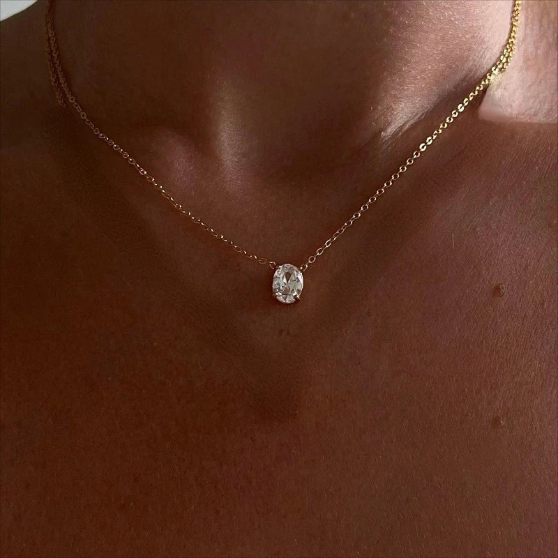 18K Gold Water Drop Oval Lab Diamond Chocker Necklace Party Wedding Pendants Necklaces for Women Men Anniversary Jewelry Gift