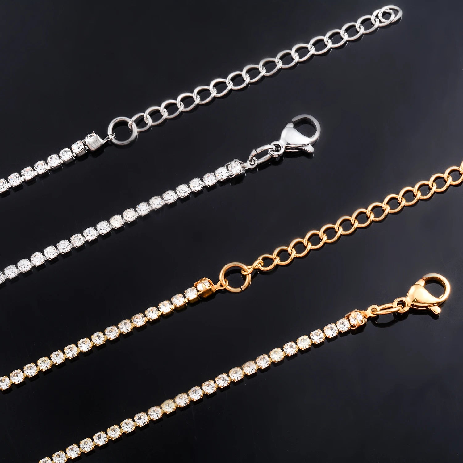 2mm/3mm/4mm Stainless Steel Cubic Zircon Shiny Crystal Chain Necklace Silver/Gold Color Women‘s Jewelry Gift DIY Accessories