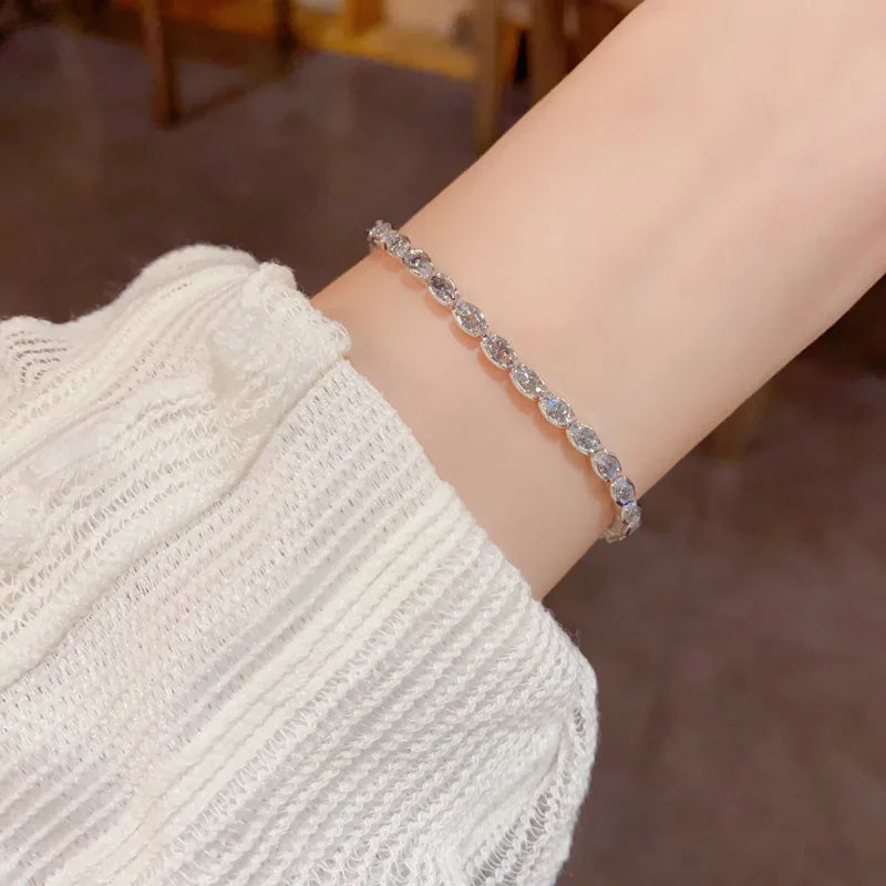 Dainty Oval Zircon Link Chain Bracelet Women Real Gold Plating Sparkling Minimalist Fashion Jewelry Wedding Party Accessory 1750