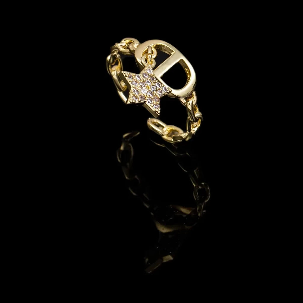 Star Diamond Letter Cd Ring Niche Design Pendant Trendyy Daily Versatile Women's Ring New Open Adjustable Ring