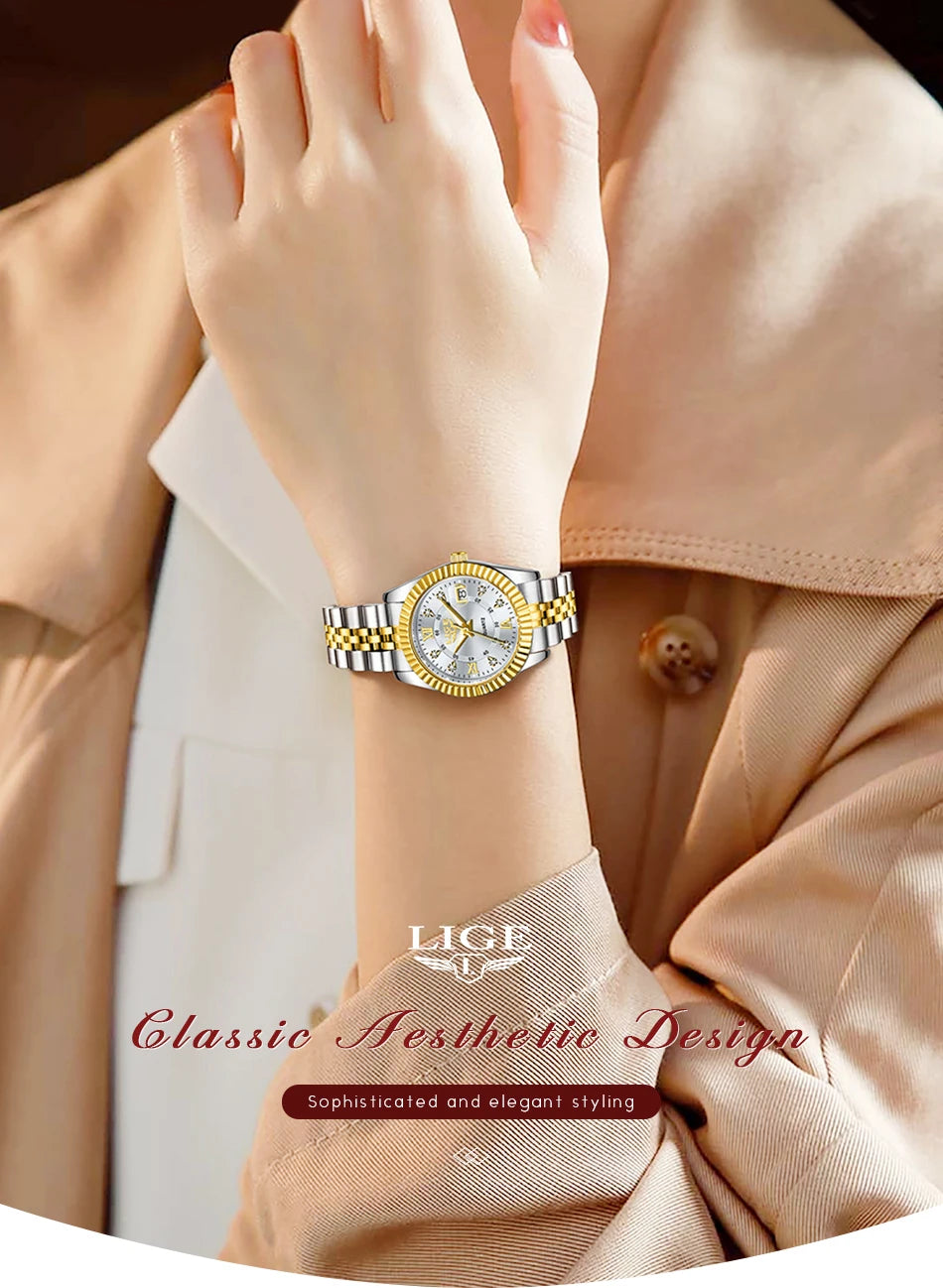 LIGE New Original Brand Luxury Women Watches Fashion Waterproof Ladies Steel Band Quartz Watch Relogio Feminino Girls Clock Gift