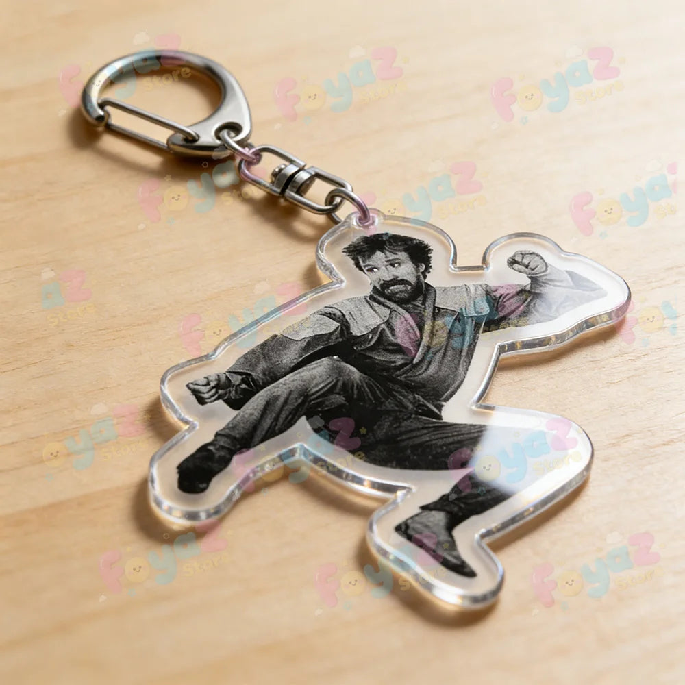 Funny Chuck Norris Actor Keychains for Accessories Bag Charm Meme Keyrings Jewelry Friends Birthday Gifts