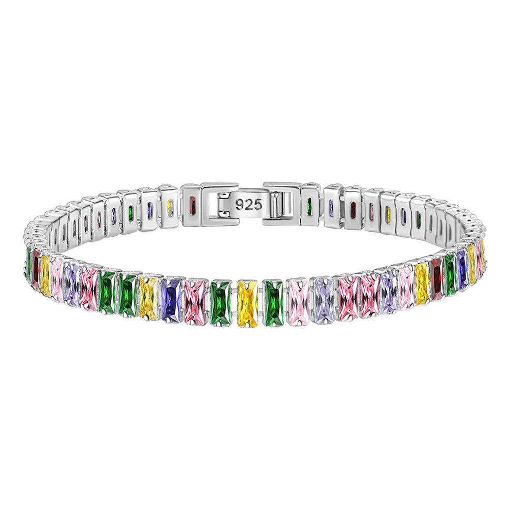JewelryTop 925 Sterling Silver Bracelet Chain Light Luxury Color Crystal Hand Jewelry For Women Charm Wedding Gift Party 18cm
