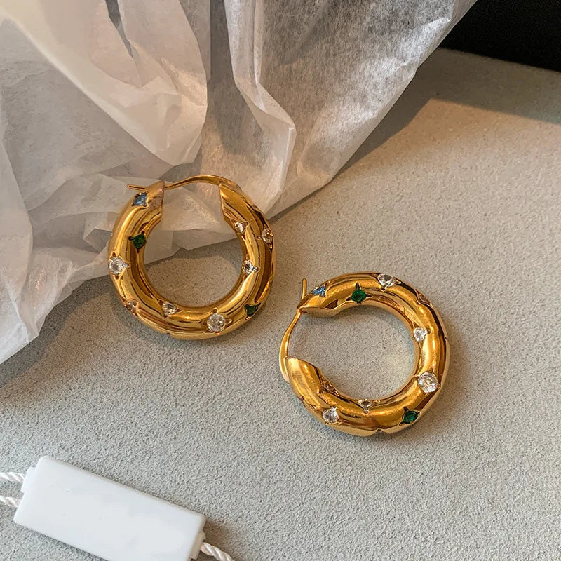 ZAKOL Y2K Trendy U Shape Stainless Steel Round Earrings For Women Girls Gold Color Imitation Pearl Crystal Ears Jewelry Gifts