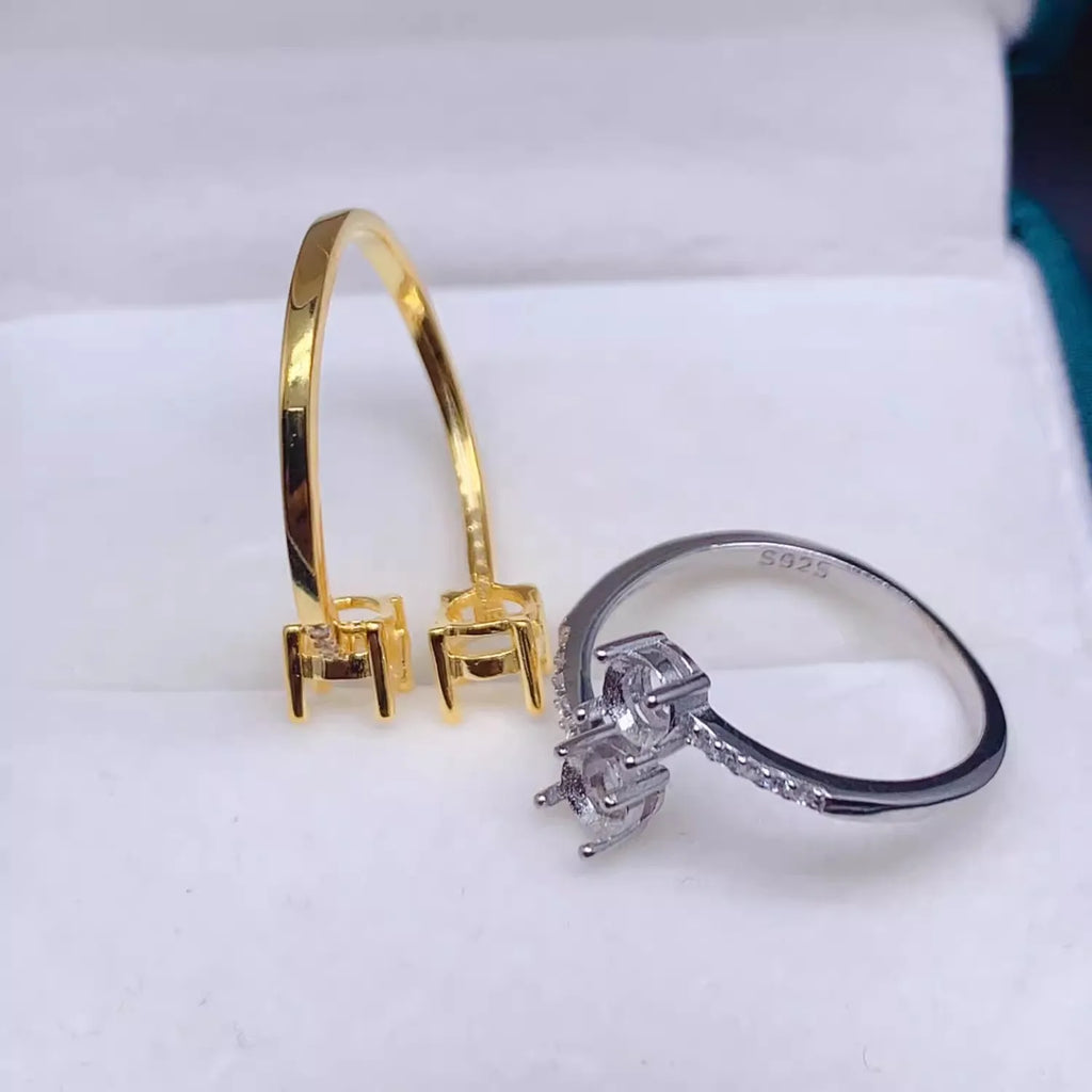 MeiBaPJ Inlay Round 3/4/5mm Gemstone Fashion Ring Setting DIY Empty Holders for Women S925 Sterling Silver Fine Charm Jewelry