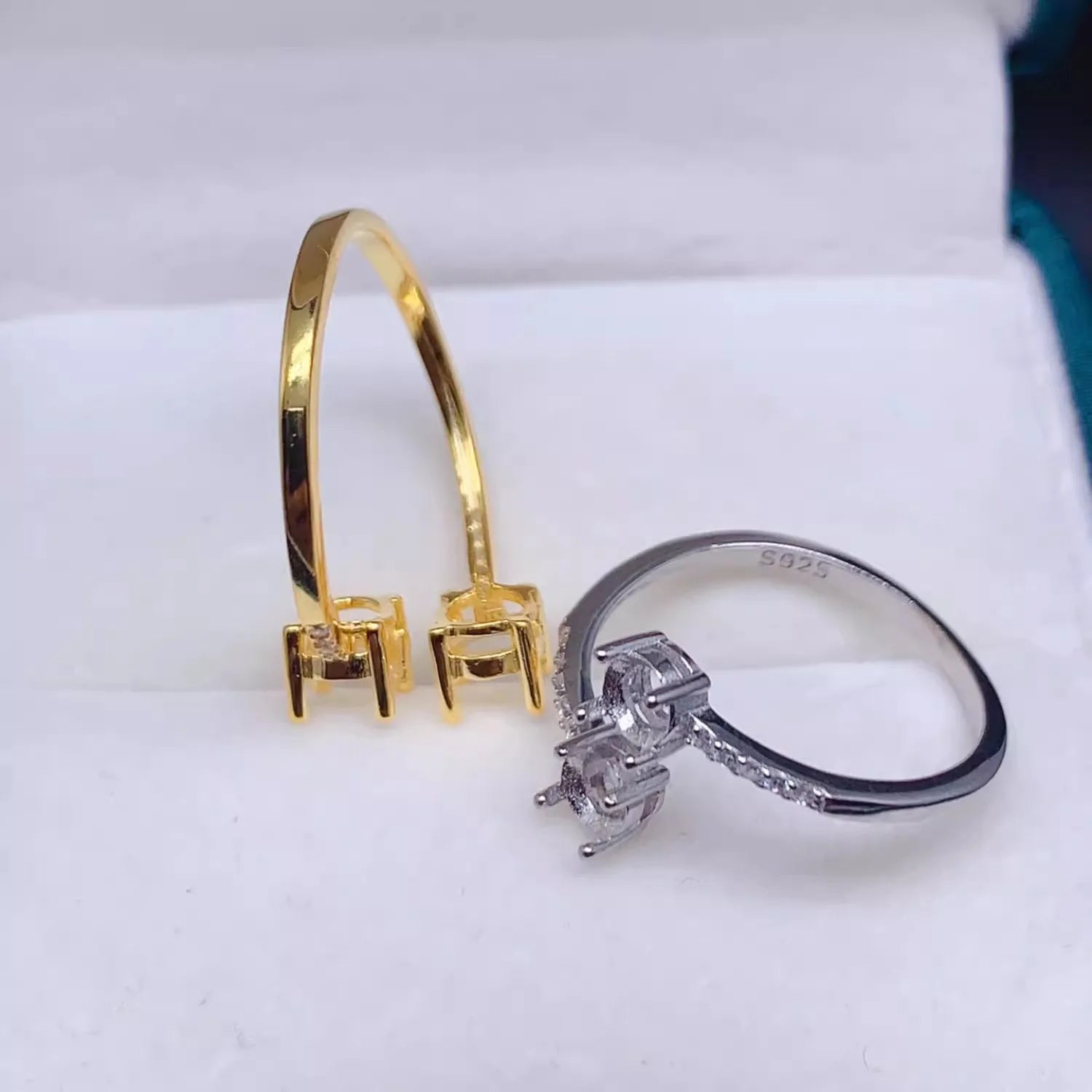 MeiBaPJ Inlay Round 3/4/5mm Gemstone Fashion Ring Setting DIY Empty Holders for Women S925 Sterling Silver Fine Charm Jewelry
