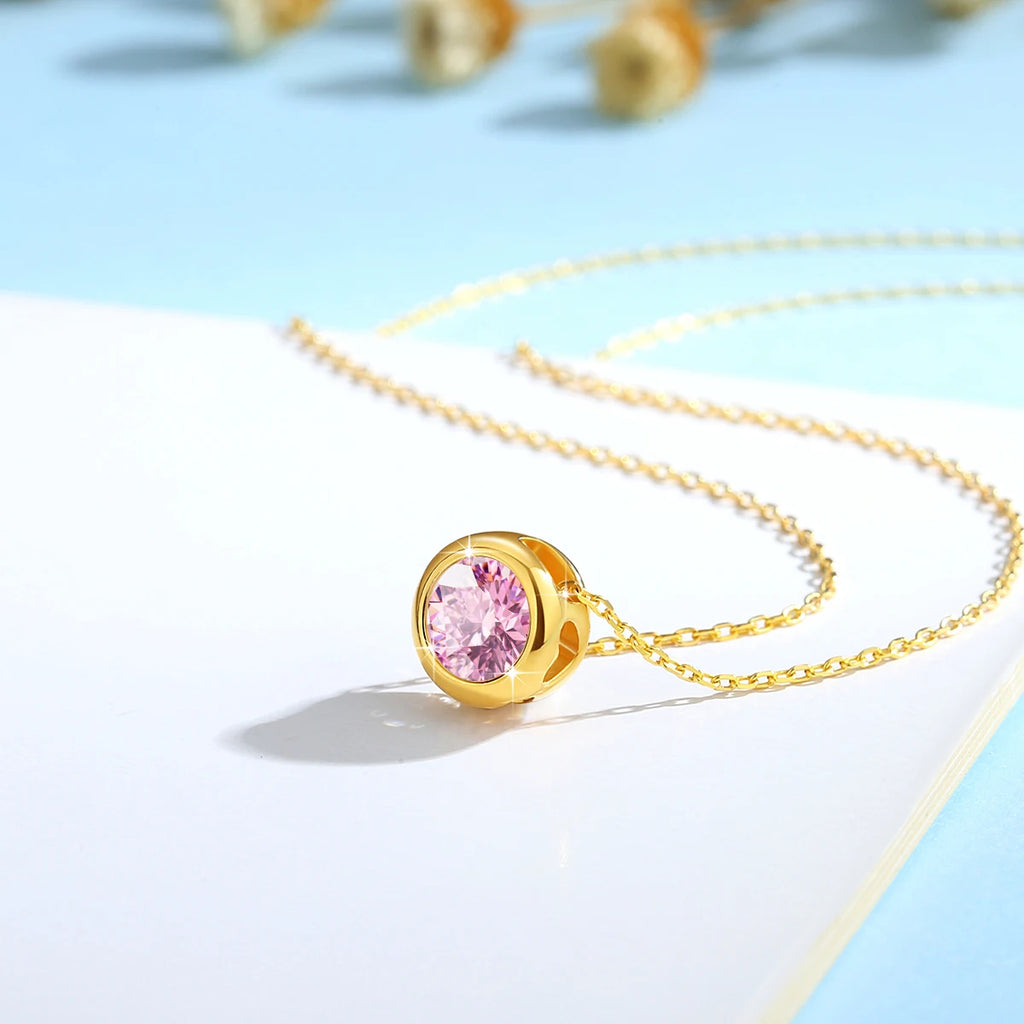 Real 18k Gold Necklace GRA Pink Moissanite Diamond Pendant 0.5ct/1ct Pure AU750 Fine Jewelry Wedding Anniversary Gift for Women