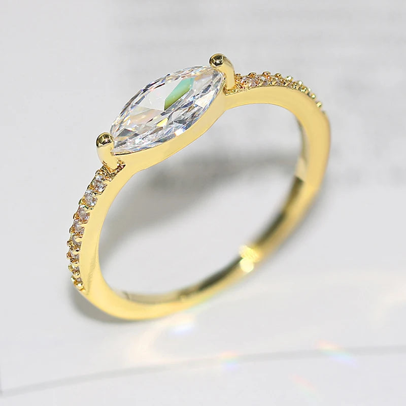 Wedding Rings For Women Simple Elegant Oval Zircon Light Gold Color Party Finger Ring Gift Fashion Jewelry R870