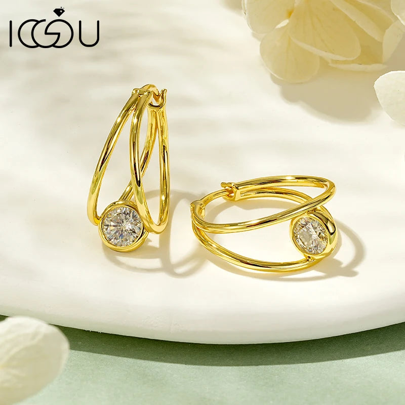 IOGOU S925 Sterling Silver Split Huggie Earrings Women Engagement Earring D0.5CT 5MM Solitaire Moissanite Diamond Hoop Earrings
