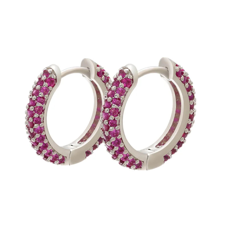 18K Gold Plated Brass Huggie Earrings with CZ Zircon Thin Ear Hoops Earring for Women Round Colorful Earring Piercing