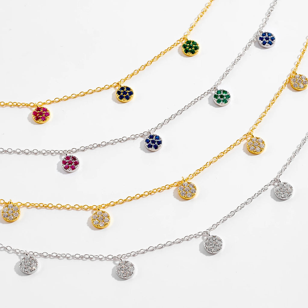 ANDYWEN 925 Sterling Silver Gold Colorful Zircon Crystal Round Flower Charms Pendant Choker Necklace Long Chain Women Fine Jewer