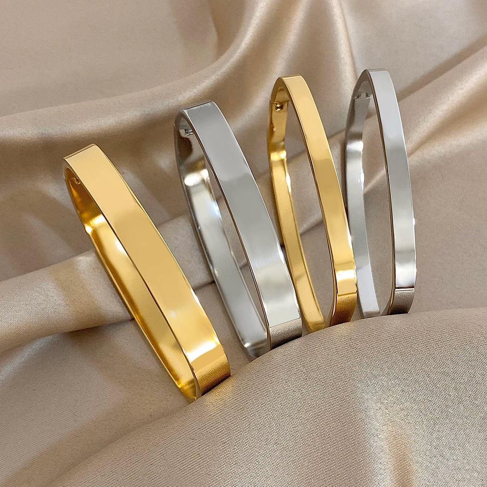 Greatera 5/8mm Wide Bracelet Square Adjustable Delicacy Original Design Stainless Steel Popular Men Women's Bangle Jewelry Gift
