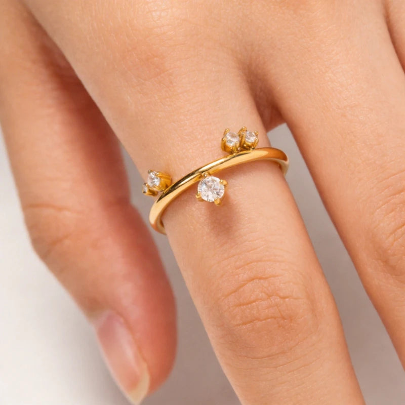 Dainty Scattered Zirconia Ring Unique Minimalist Elegant Stacking Gold Band Delicate Cluster Rings Trendy Minimalist Jewelry