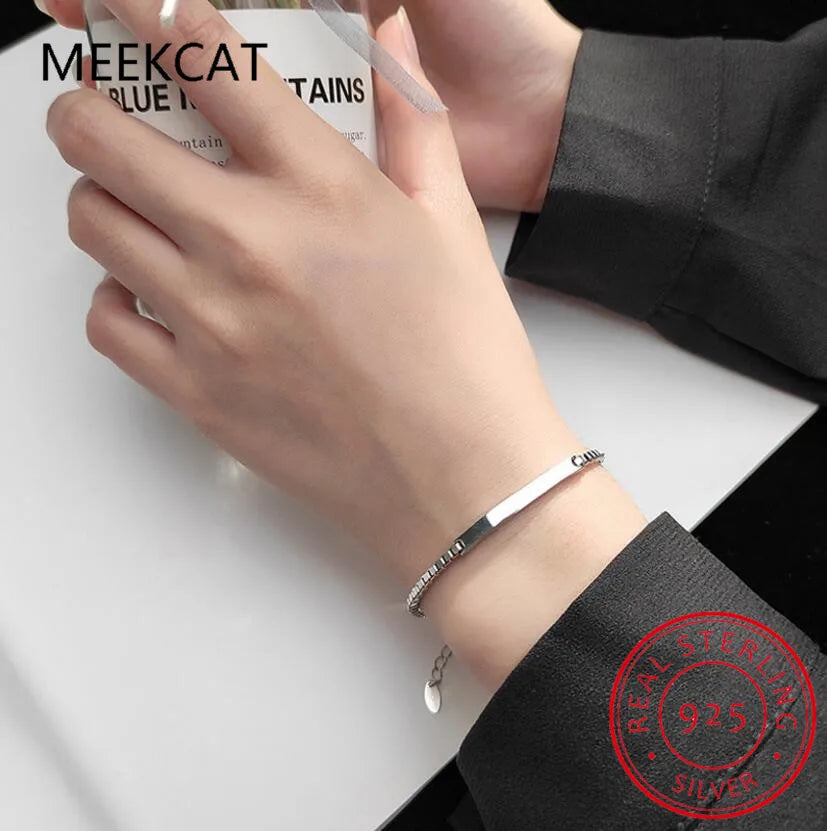 Authentic 925 Sterling Silver Fashion Arc Curved Piece Box Chain Bracelet for Women Wedding Party S925 Jewelry Pulseiras DA1173