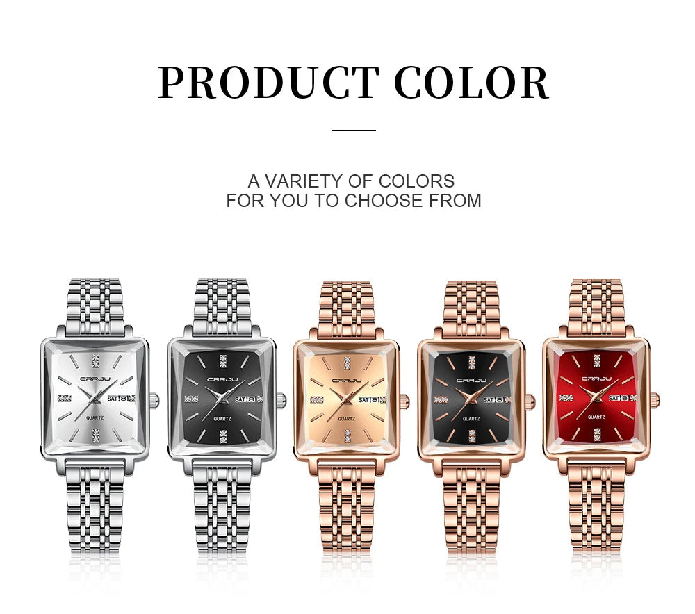 CRRJU Waterproof Women's Square Quartz Dress Watch Ladies Steel Bracelet Wristwatch with Date Relogio Feminin
