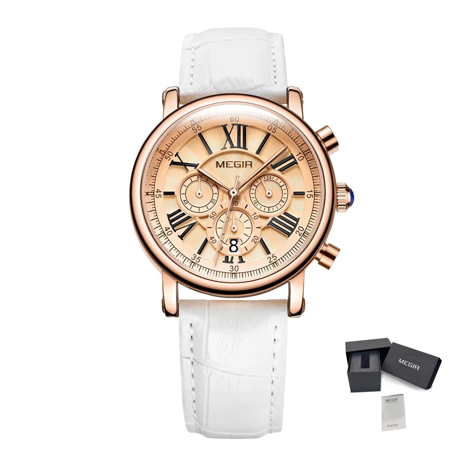MEGIR Women Watches Luxury Quartz Chronograph Leather Strap Ladies Sports Wristwatch Female Dress Clock 24-hour Reloj Mujer 2058