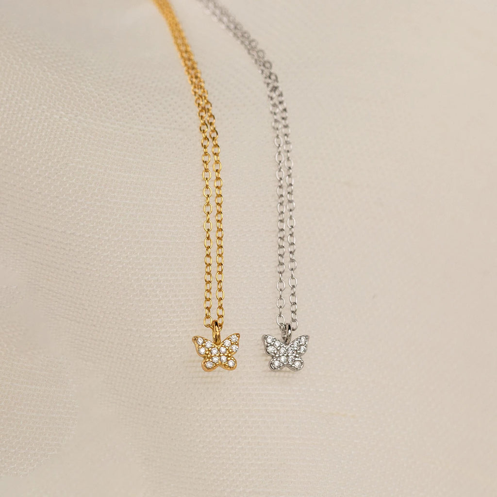 Simple fashion butterfly pendant necklace gold silver color diamond shining exquisite girls with accessories jewelry gift