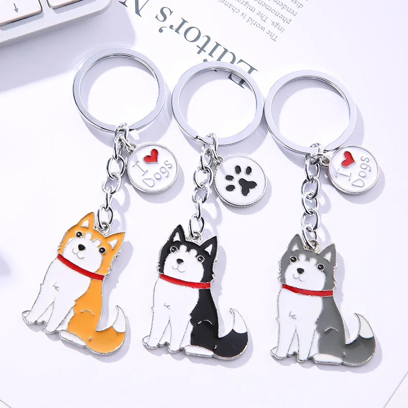 Cute Animal Keychains Lovely Husky Teddy Golden Retriever Dog Keyring Car Decor Hanging Pendant  for Pet Dog Lovers Gifts