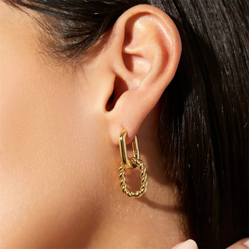 Trendy Gold Plated Zircon Square Hoop Earrings for Women Girls Huggie Punk Hip-Hop Metal Round Circle e302