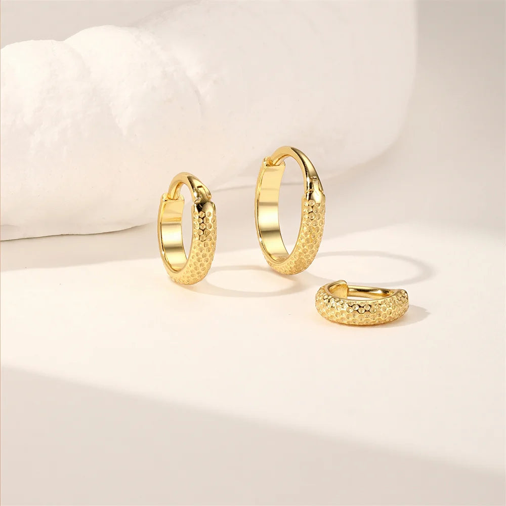 Aide 1pc 925 Sterling Silver Hammered Huggie Hoop Earring 6/8/10mm Textured Clicker Cartilage Hoop for Women Trendy Ear Stacking