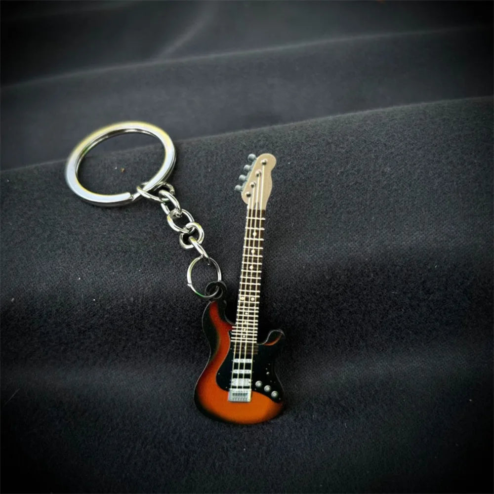 Key Chain Hip Hop Guitar Key Chain Cool Metal Guitar Keyring Creative Colorful Musical Instrument Keychain Man Women