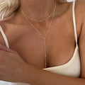 New Gold Color Lariat Layering Necklace for Women Double Laryered Long Chain Drop Pendant Choker Necklaces Fashion Jewelry Gifts