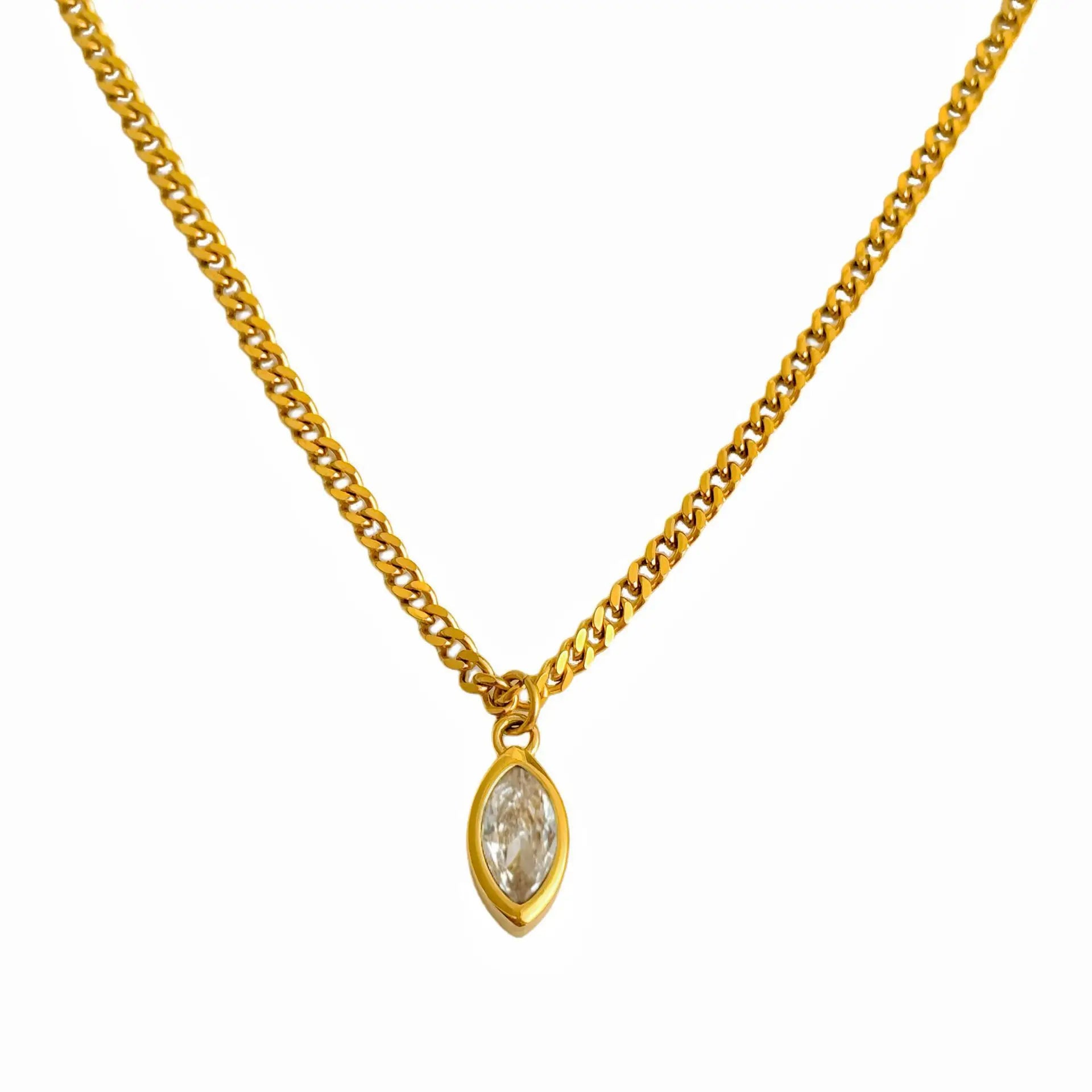 Women 18K Gold Plated Stainless Steel Cubic Zirconia Pendant Necklace, Suitable For Women Everyday And Wedding Wear Gifts